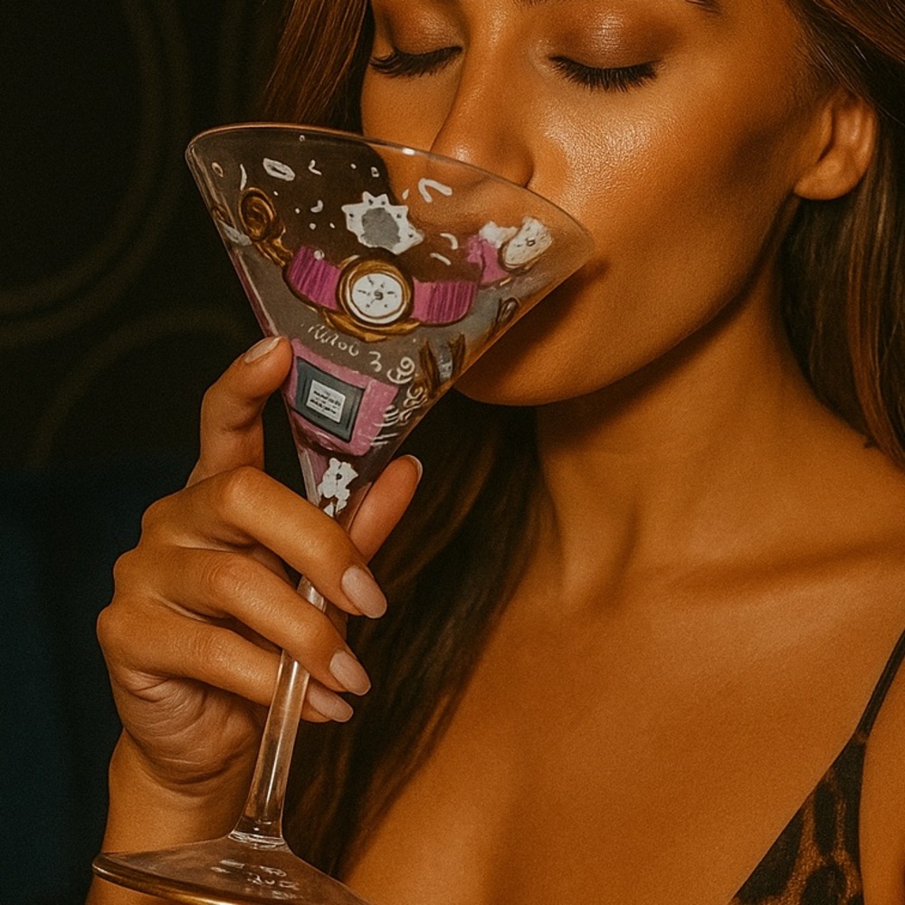 Lolita 5 O'clock Somewhere-Tini Hand-Painted Martini Glass with Recipe  7oz